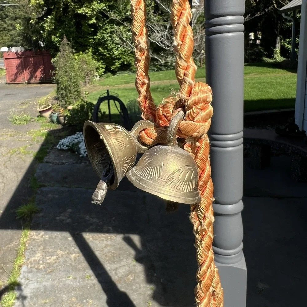 5 Vintage BRASS Bells On a Rope SARNA FARMHOUSE Door Chime